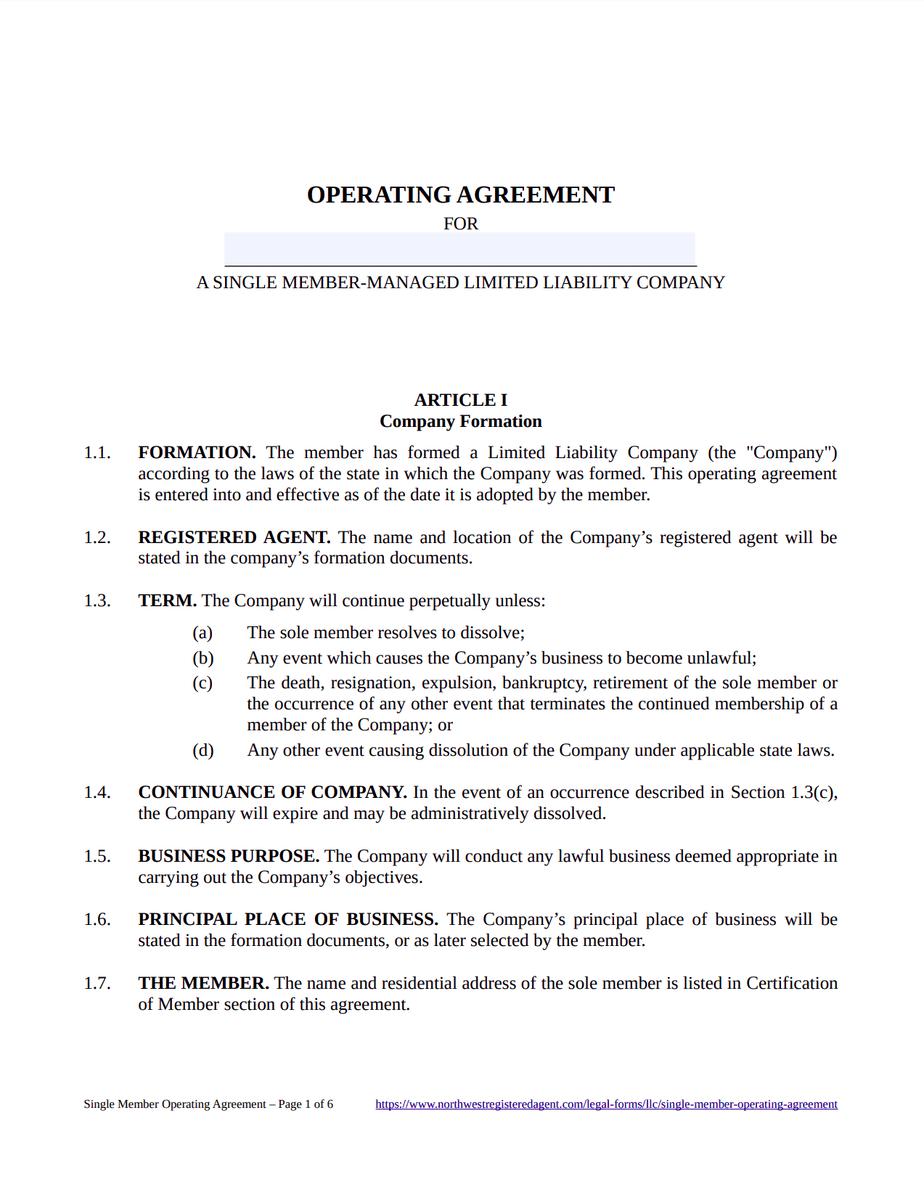 Single Member Llc Operating Agreement Template Free PRINTABLE TEMPLATES