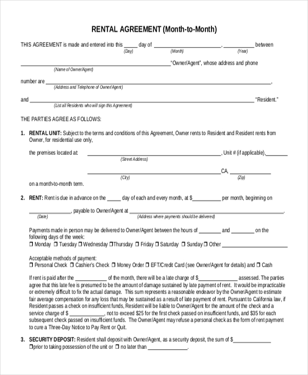 Six Month Lease Agreement Template