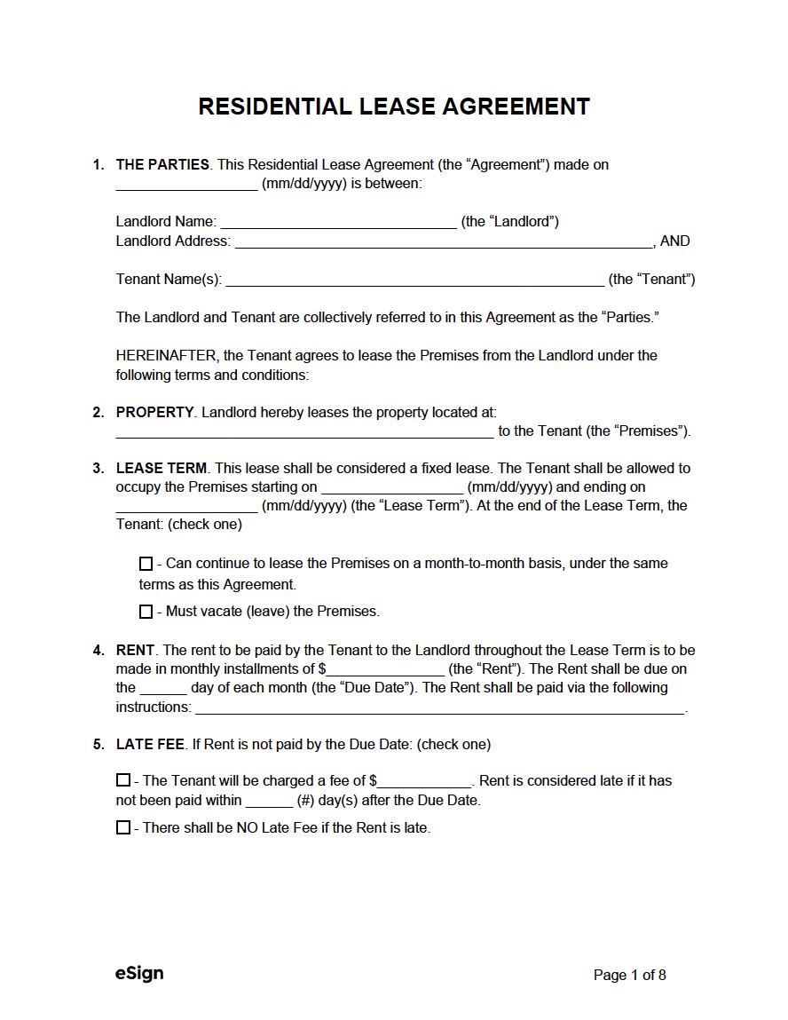 Standard Residential Lease Agreement Frre Printable Lease Agreement