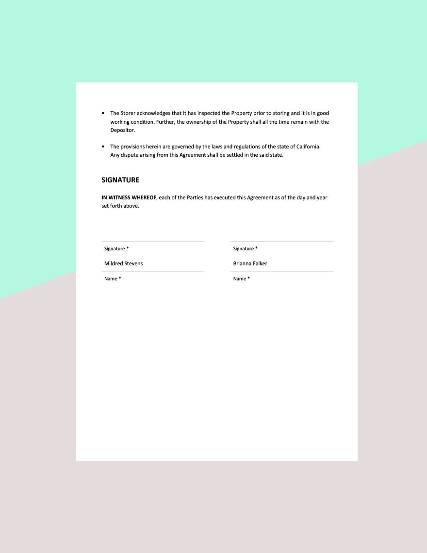 Storage Agreement Template In Word PDF Google Docs Pages Download 