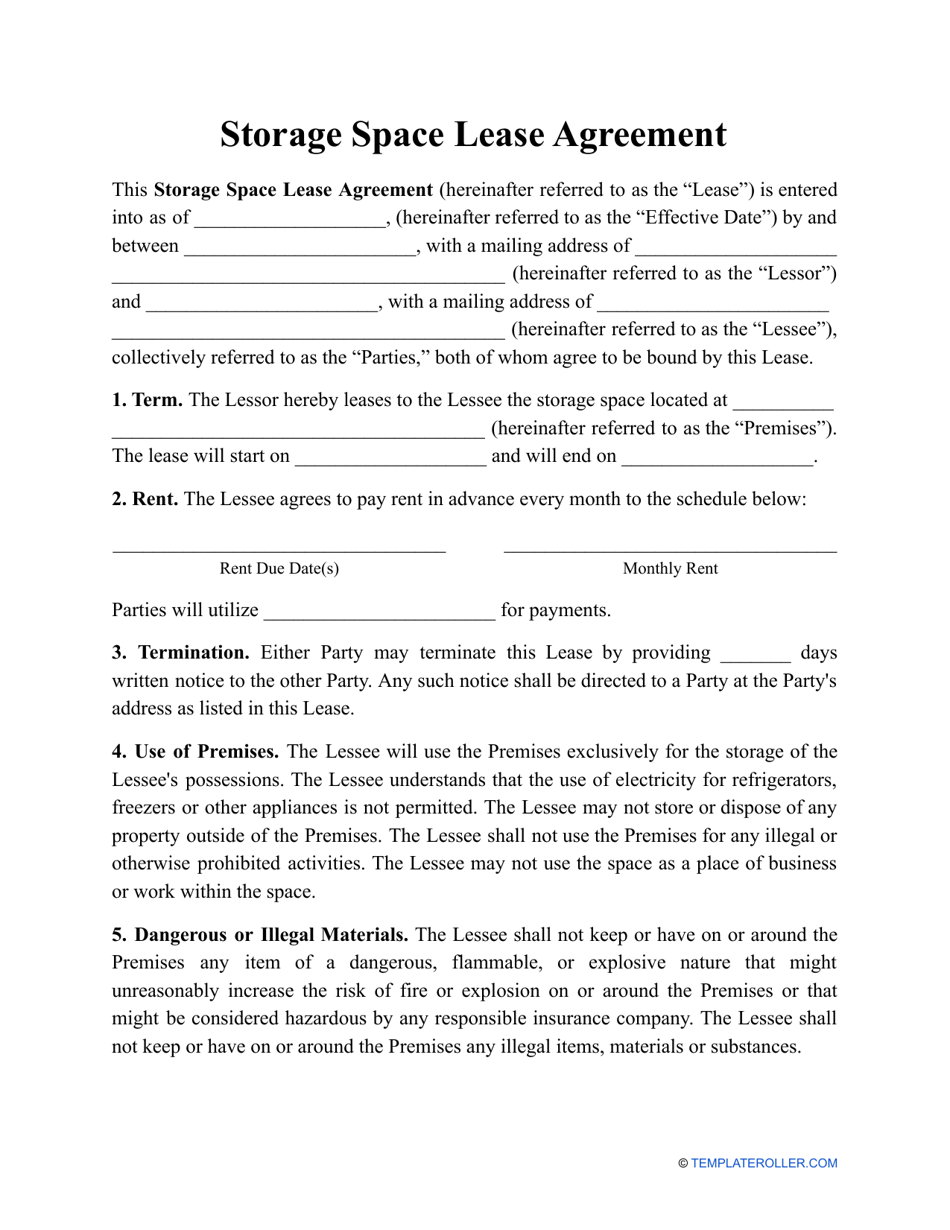 Storage Lease Agreement Template