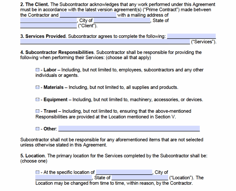 Subcontractor Agreement Template PDF Word