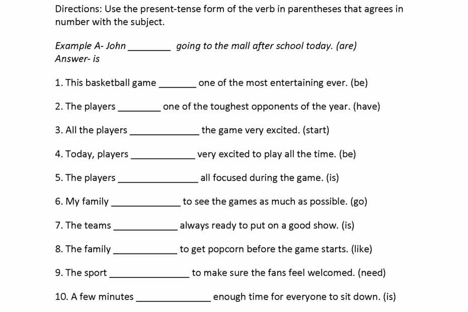 Subject Verb Agreement Printable Worksheets High School Printable