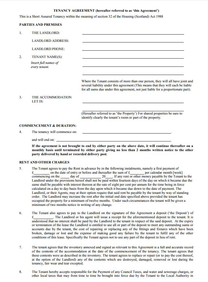 Tenancy Agreement Templates Free Download Edit Print And Sign