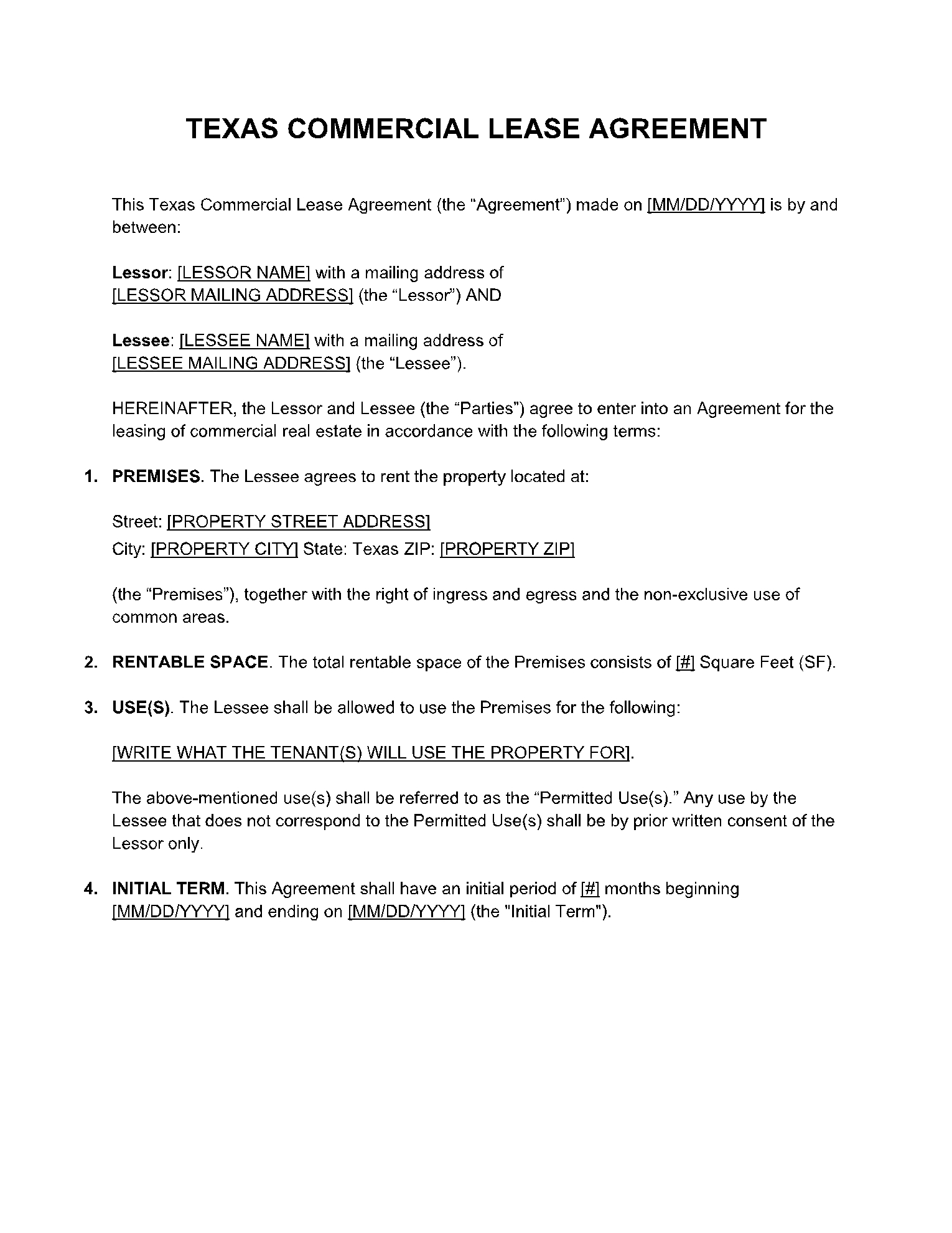 Texas Commercial Lease Agreement