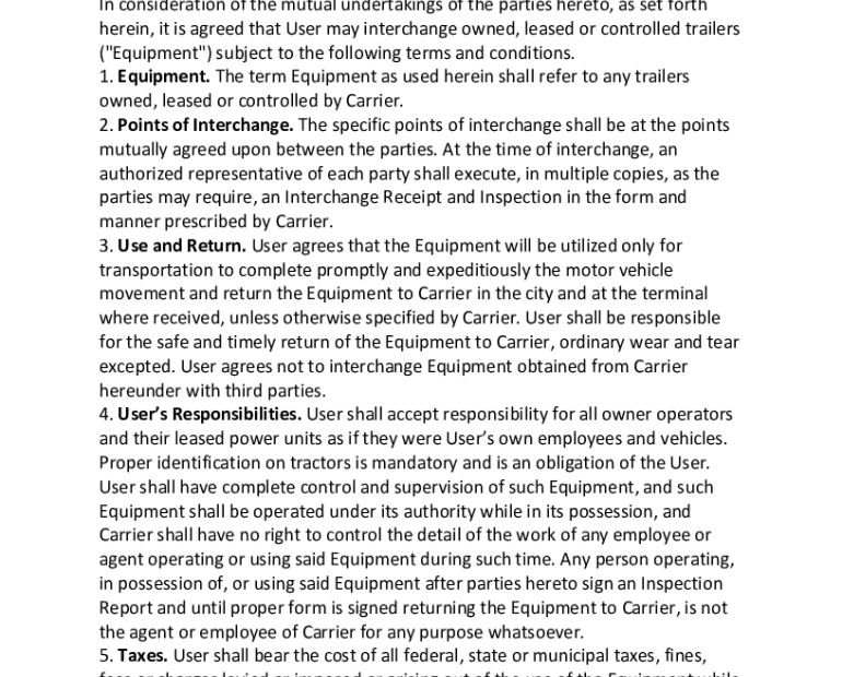 Trailer Interchange Agreement Fill Online Printable Fillable Blank
