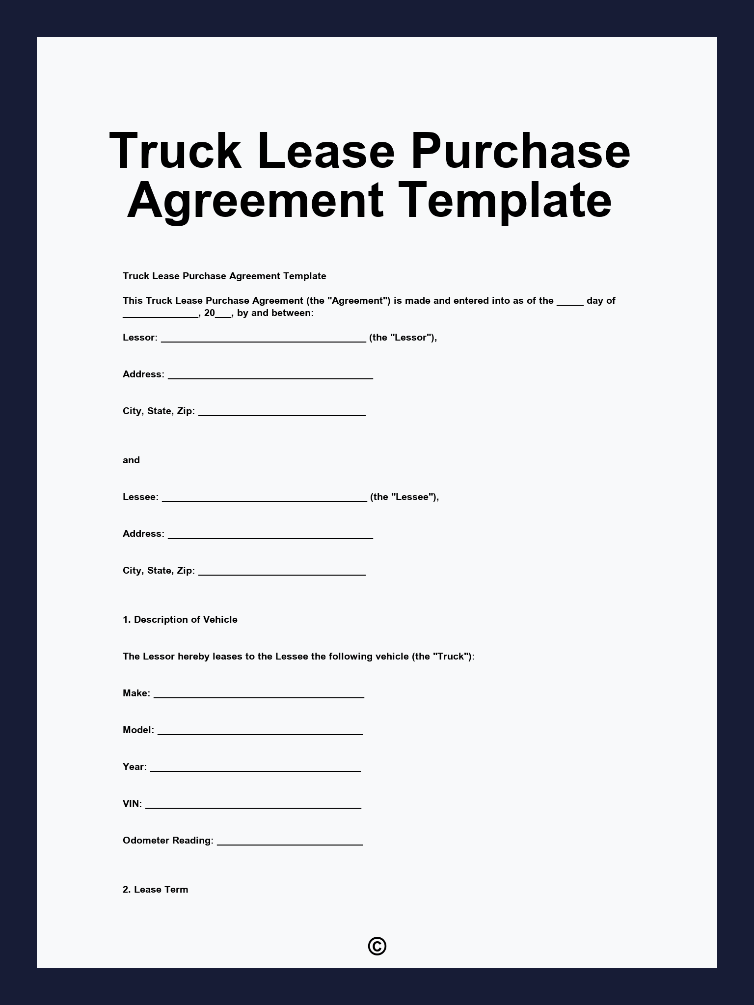 Truck Lease Purchase Agreement Template