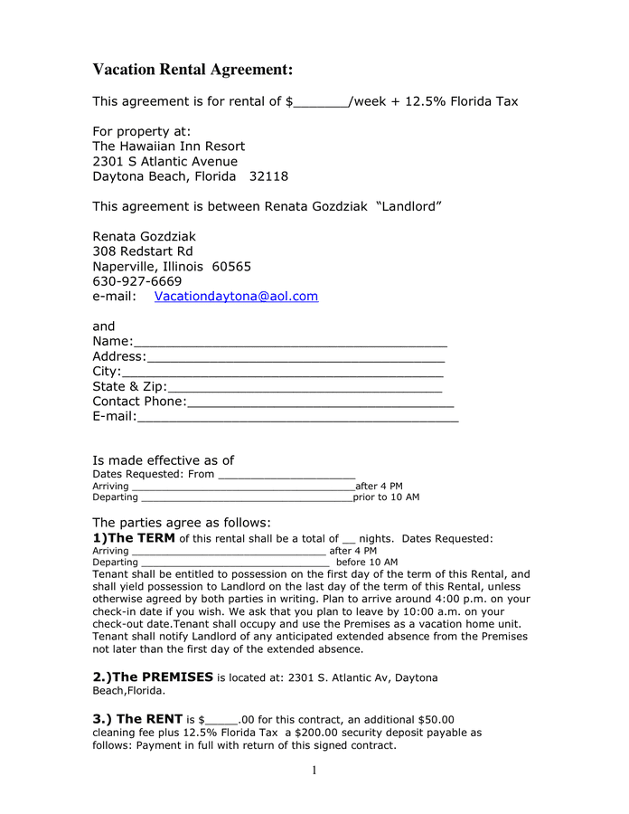 Vacation Rental Agreement In Word And Pdf Formats