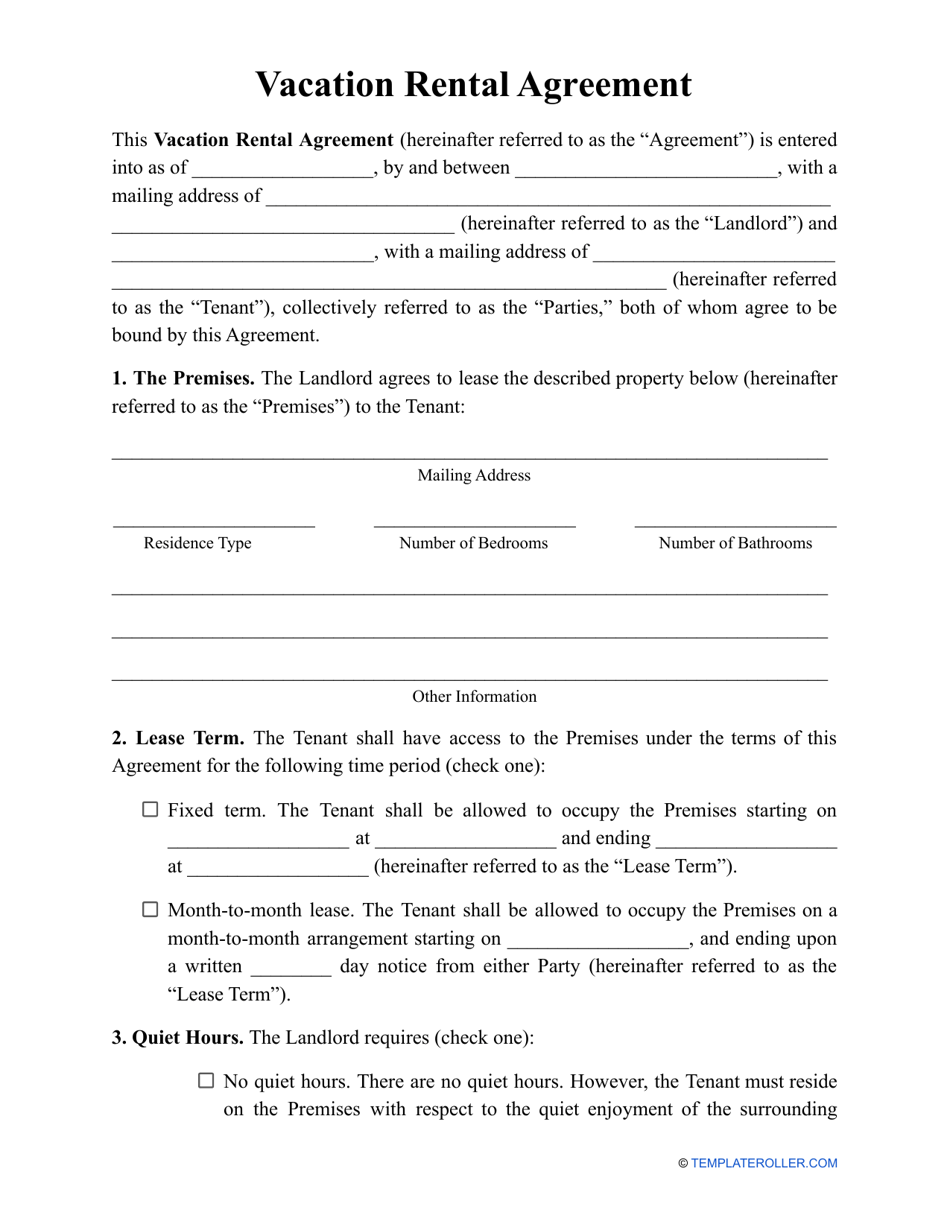 Vacation Rental Agreement Template Fill Out Sign Online And Download 