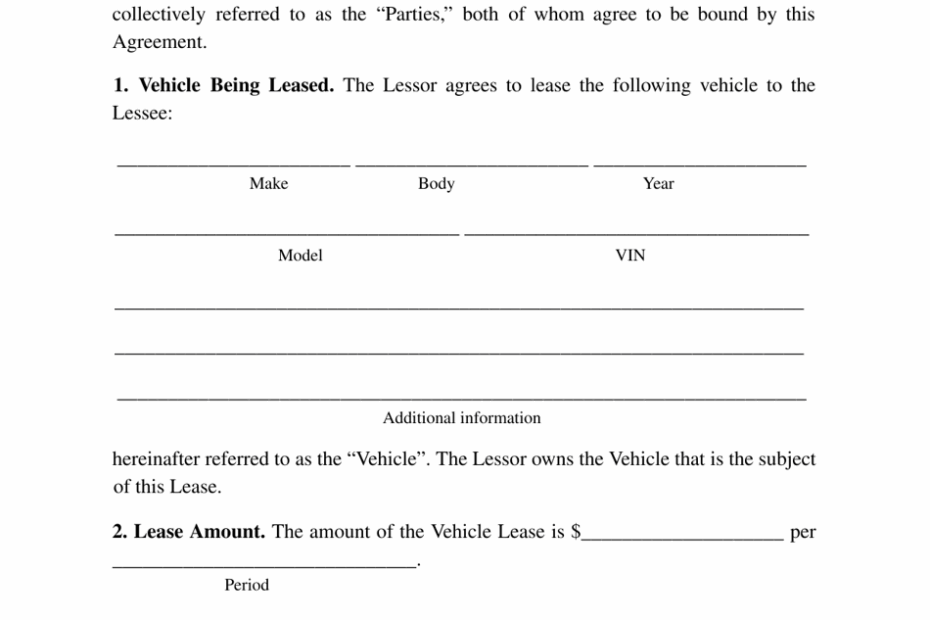 Vehicle Lease Agreement Template Free