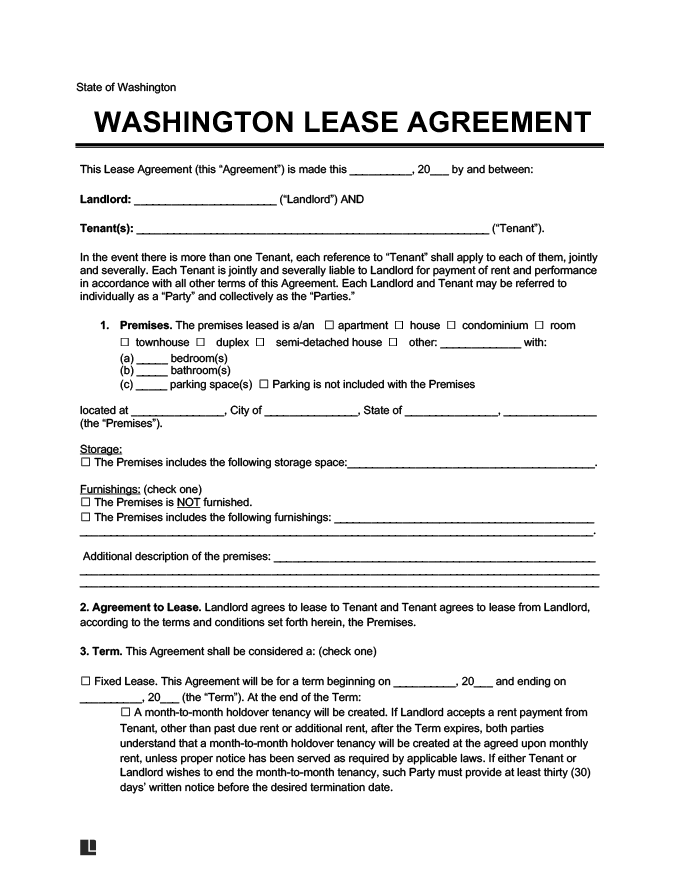 Washington State Residential Lease Agreement Create Download